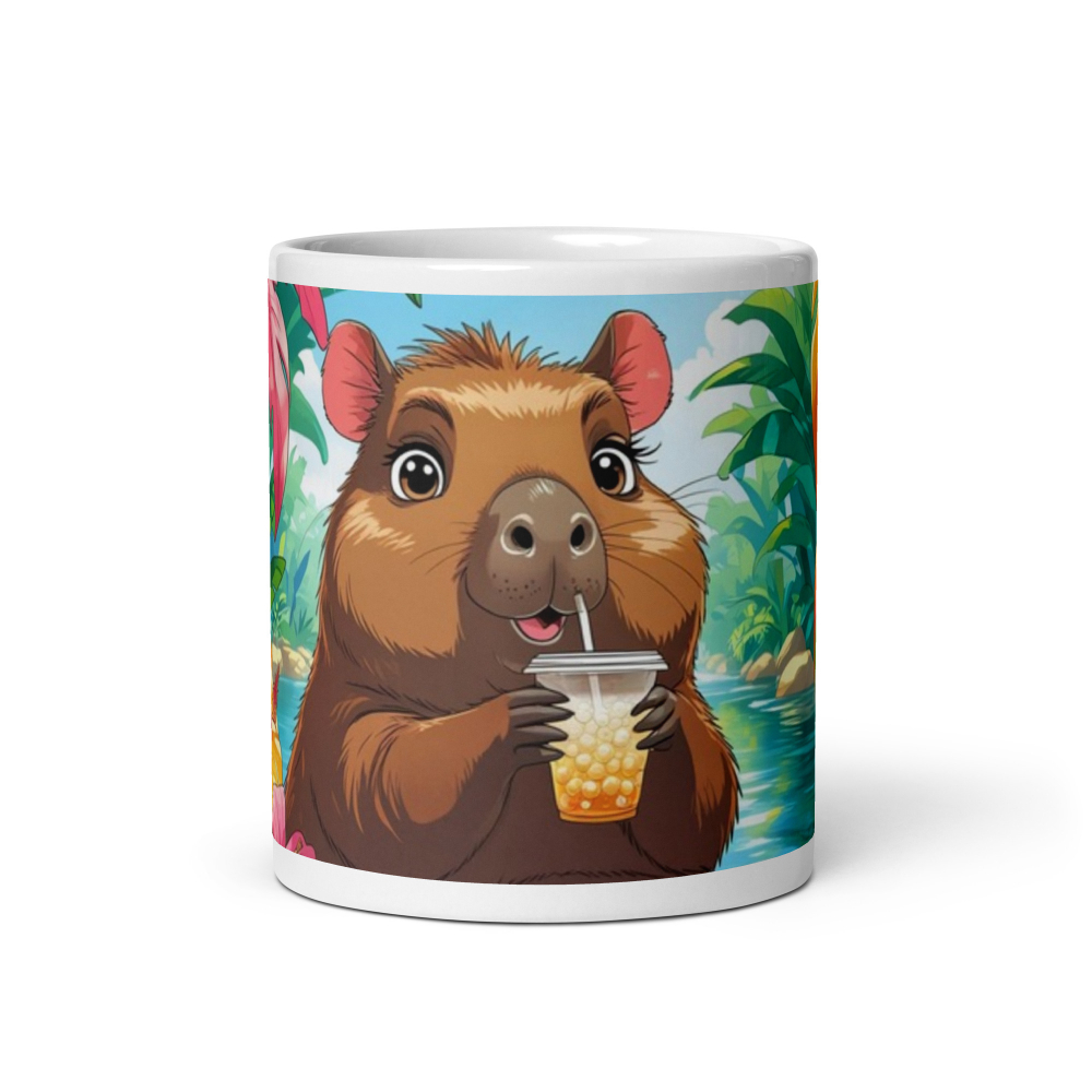 Cana ceramica 330 ml cu model Capibara si buble tea in jungla [2]