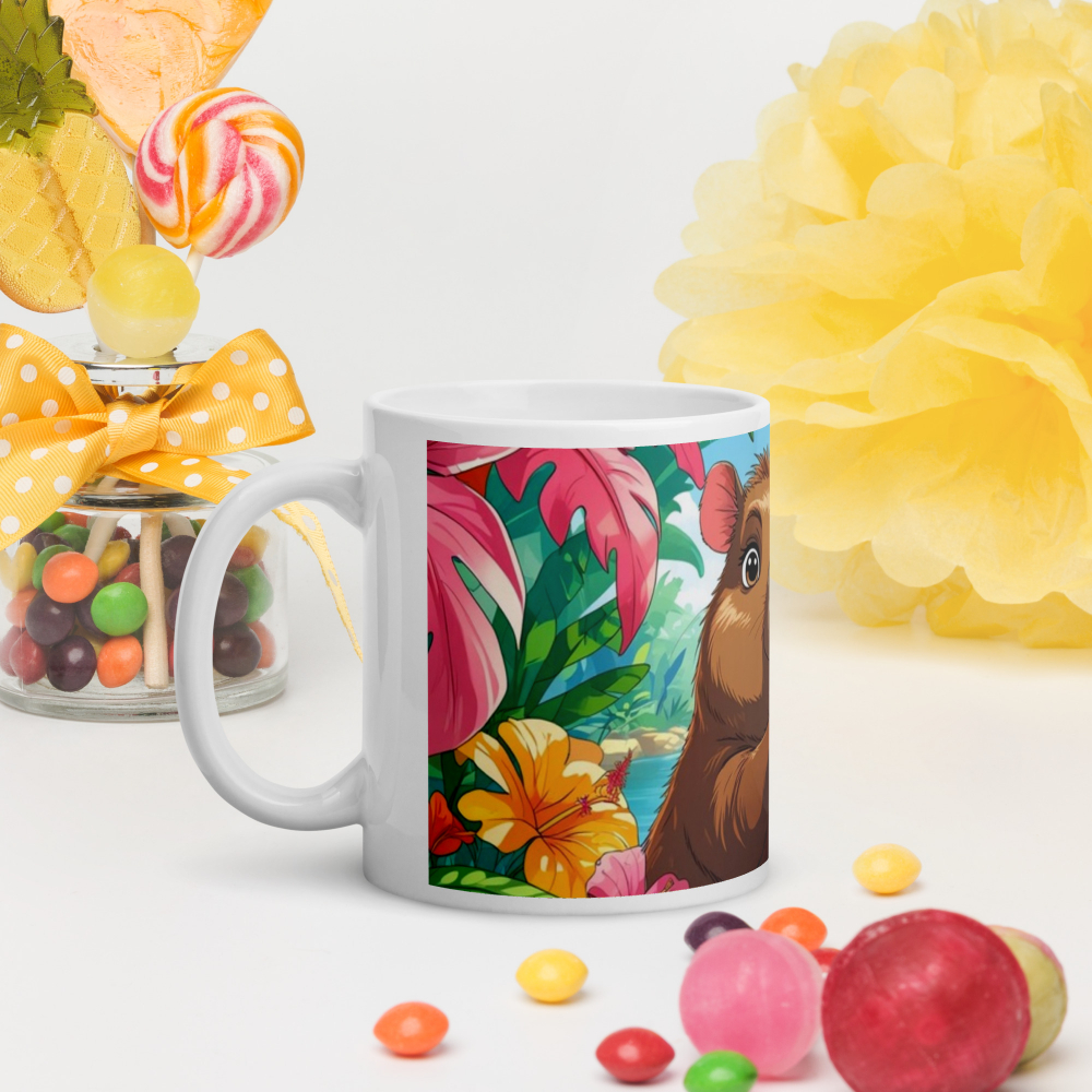 Cana ceramica 330 ml cu model Capibara si buble tea in jungla [3]