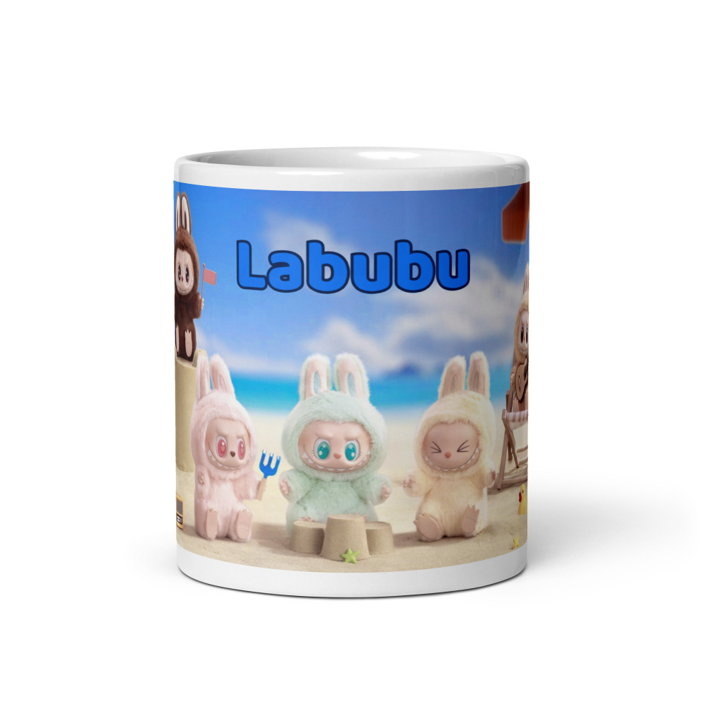 Cana ceramica 330 ml cu model Labubu pe plaja [4]