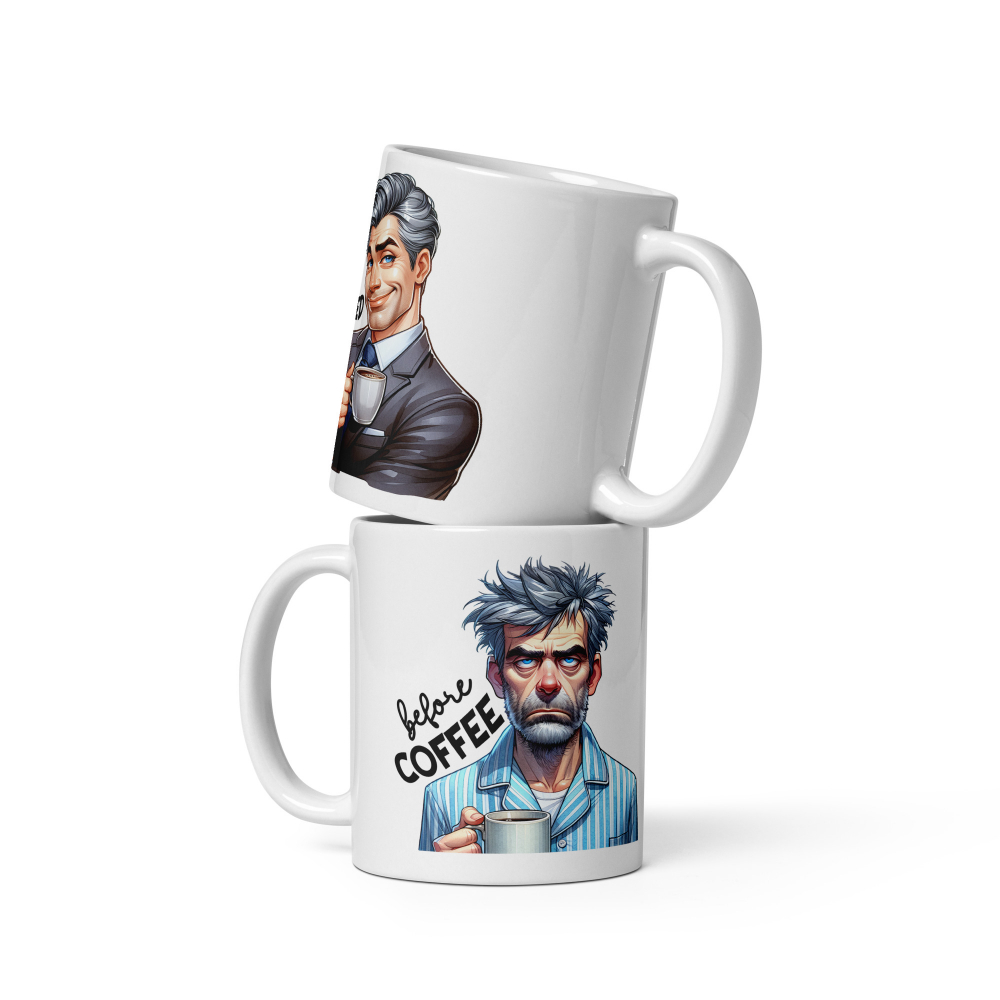 Cana cu Doua Fete, 330 ml, ceramica – Starea sincera dinainte și de după cafea,  [2]