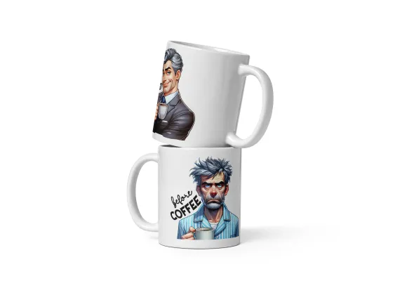 Cana cu Doua Fete, 330 ml, ceramica – Starea sincera dinainte și de după cafea,  [1]