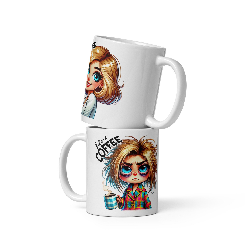 Cana cu Doua Fete, 330 ml, ceramica – Starea sincera dinainte și de după cafea,  [2]