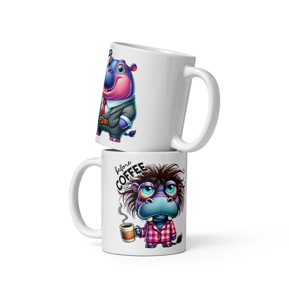 Cana cu Doua Fete, 330 ml, ceramica – Starea sincera dinainte și de după cafea,  [2]