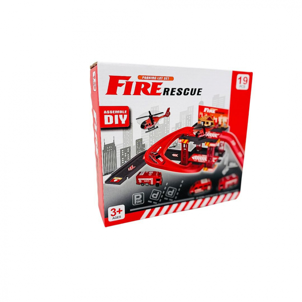 Circuit cu masinute, model Fire Rescue Parking Lot Set, 19piese, 23×20.5×6.5cm, +3ani, [1]