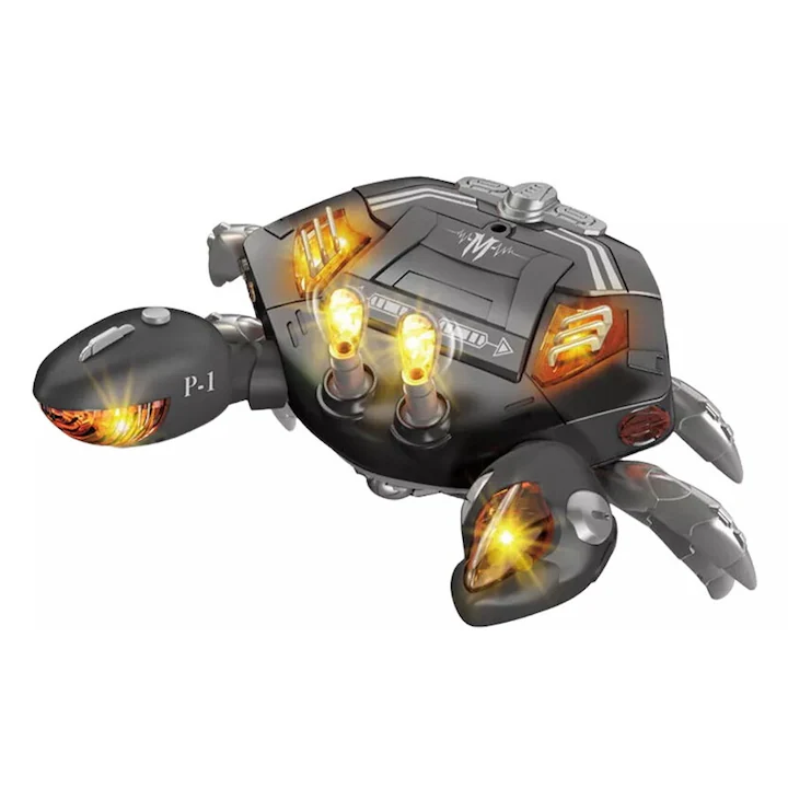 Crab robotic GEAR Mecha Walking cu lumini LED si muzica, jucarie electrica care merge singura, portocaliu/gri [3]