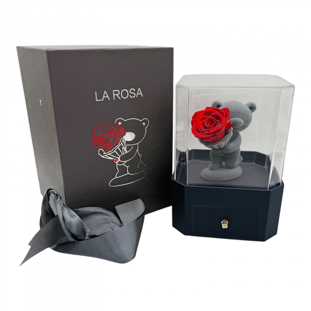 Cutie cadou luxoasa cu ursulet decorativ, trandafir criogenat si sertar pentru daruri personalizate [3]