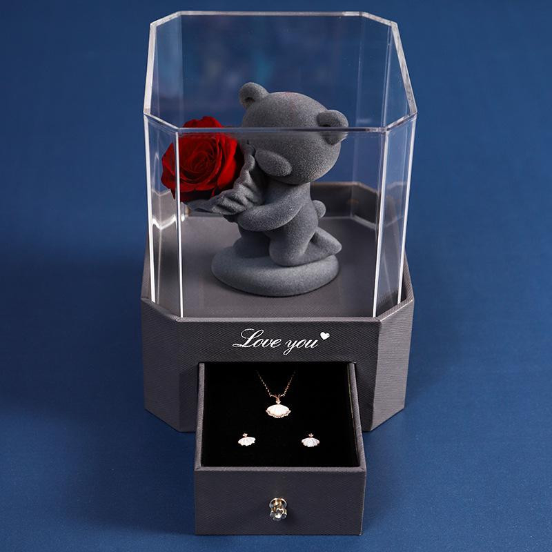 Cutie cadou luxoasa cu ursulet decorativ, trandafir criogenat si sertar pentru daruri personalizate [1]