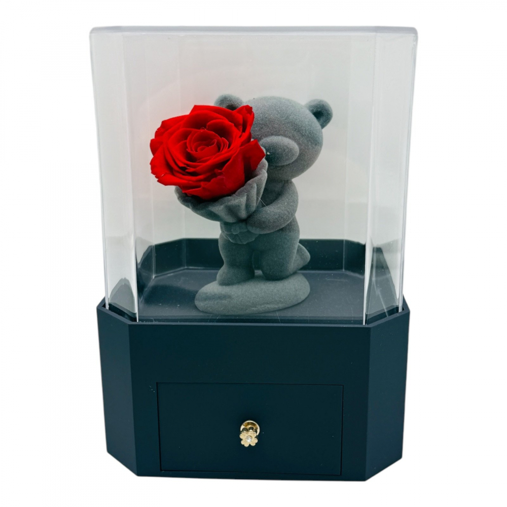 Cutie cadou luxoasa cu ursulet decorativ, trandafir criogenat si sertar pentru daruri personalizate [2]