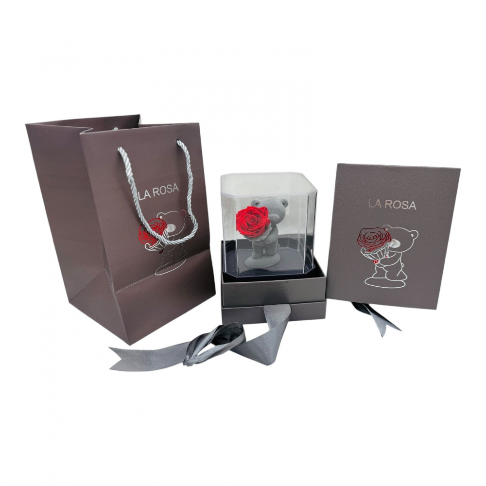 Cutie cadou luxoasa cu ursulet decorativ, trandafir criogenat si sertar pentru daruri personalizate [4]