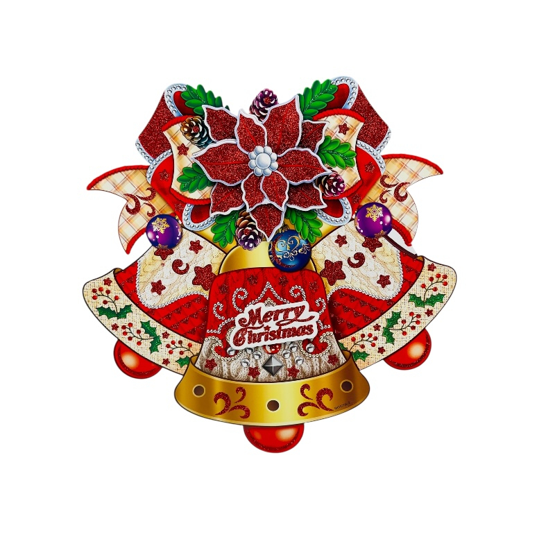 Decor Craciun 3D clopotei cu floare poinsettia – Merry Christmas, 45x30 cm [1]
