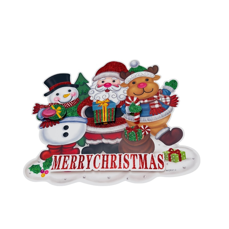 Decor Craciun 3D Mos Craciun cu ren si om de zapada – Merry Christmas, 45x30 cm [3]