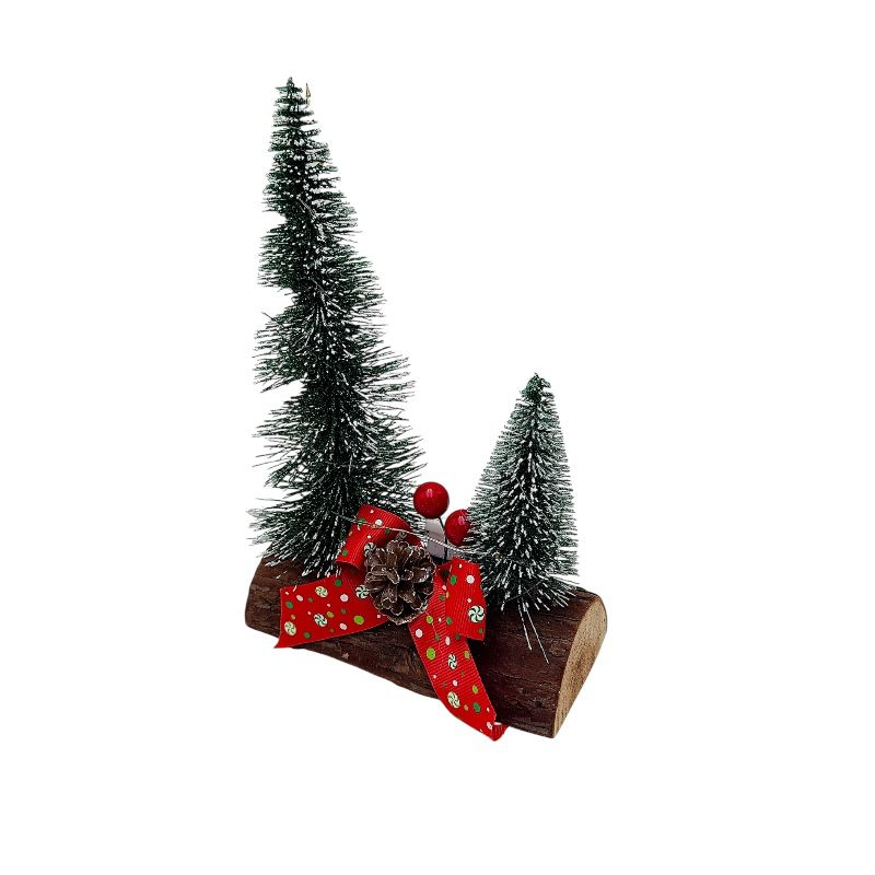 Decoratiune Craciun cu 2 brazi pe suport de lemn 20x14cm [3]