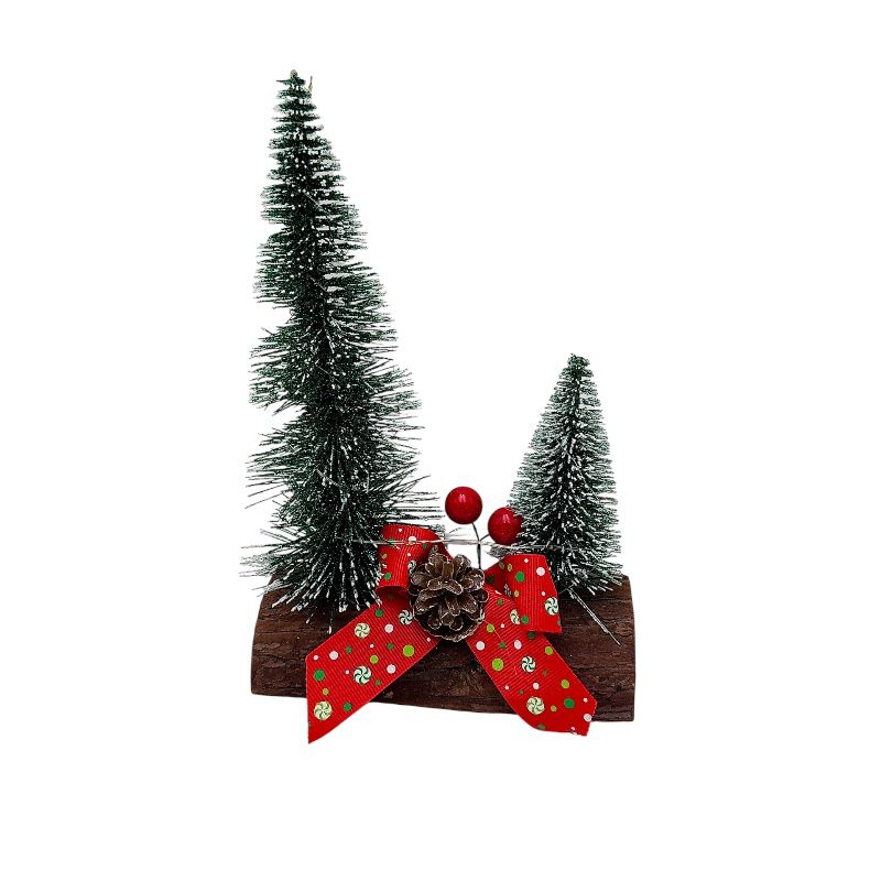 Decoratiune Craciun cu 2 brazi pe suport de lemn 20x14cm [1]