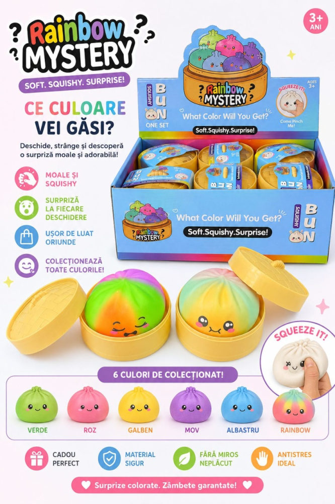 Dumpling Squishy Rainbow Mystery cu Spumă 8,5 cm - Jucărie Antistres Surpriză [2]