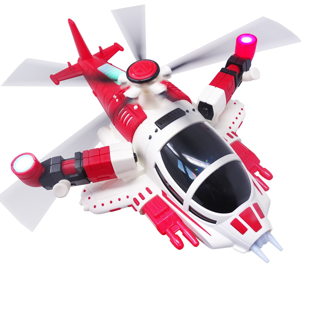 Elicopter jucarie Fighter High-Speed cu lumini LED si muzica, elice rotativa, mers auto cu evitare obstacole, rosu/alb [3]