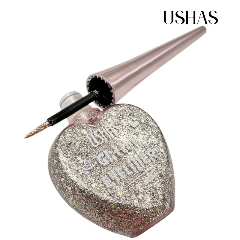 Eyeliner Glitter Ushas 03, 12g – Liner cu sclipici in ambalaj in forma de inima, nuanta electrizanta, BaoBao [1]