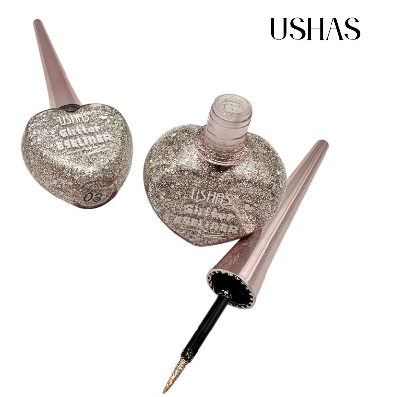 Eyeliner Glitter Ushas 03, 12g – Liner cu sclipici in ambalaj in forma de inima, nuanta electrizanta, BaoBao [2]