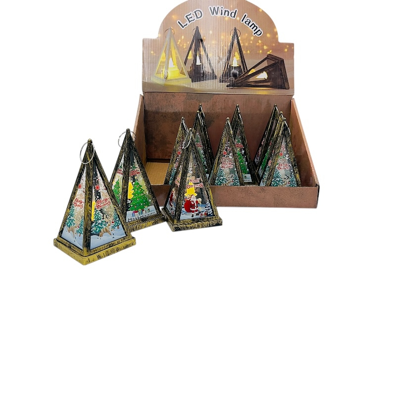 Felinar piramida LED 10 cm, modele Craciun asortate cu agatatoare – decor luminos vintage [2]