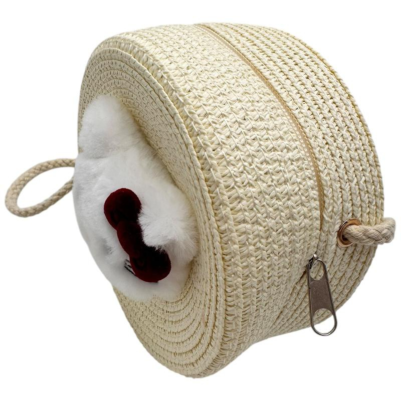 Geanta rotunda pentru fetite cu pisicuta din plus si fermoar – model 14-19 cm, accesoriu de vara [2]