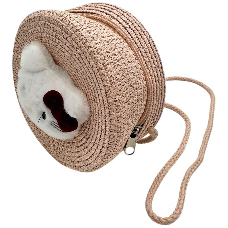 Geanta rotunda pentru fetite cu pisicuta din plus si fermoar – model 14-19 cm, accesoriu de vara [2]