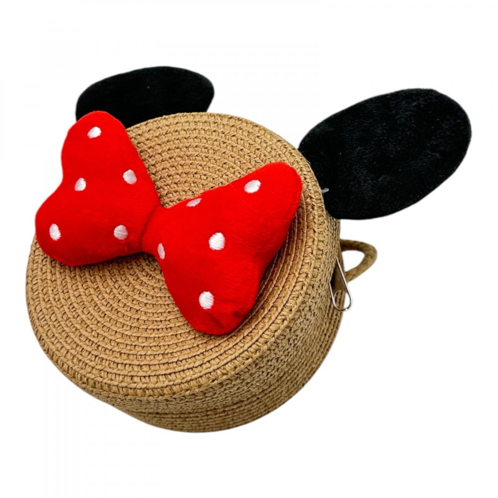 Geanta rotunda pentru fetite cu urechi si fundita rosie – model 14-19 cm, accesoriu adorabil [1]