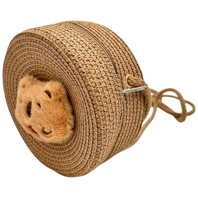 Geanta rotunda pentru fetite cu ursulet din plus – model 14-19 cm, accesoriu dragut de vara [2]