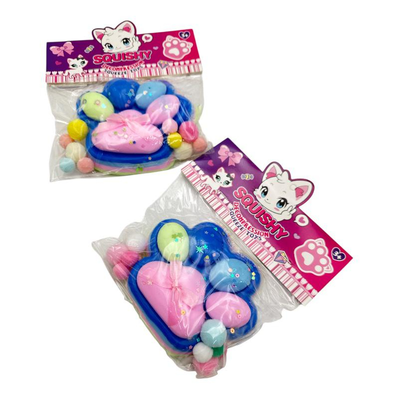 Jucarie Antistres BaoBao, Squishy Cat Paw, cu Revenire Lenta, 12.5 x 10.5 cm, 220g, Albastru Multicolor, Ambalaj Transparent [5]