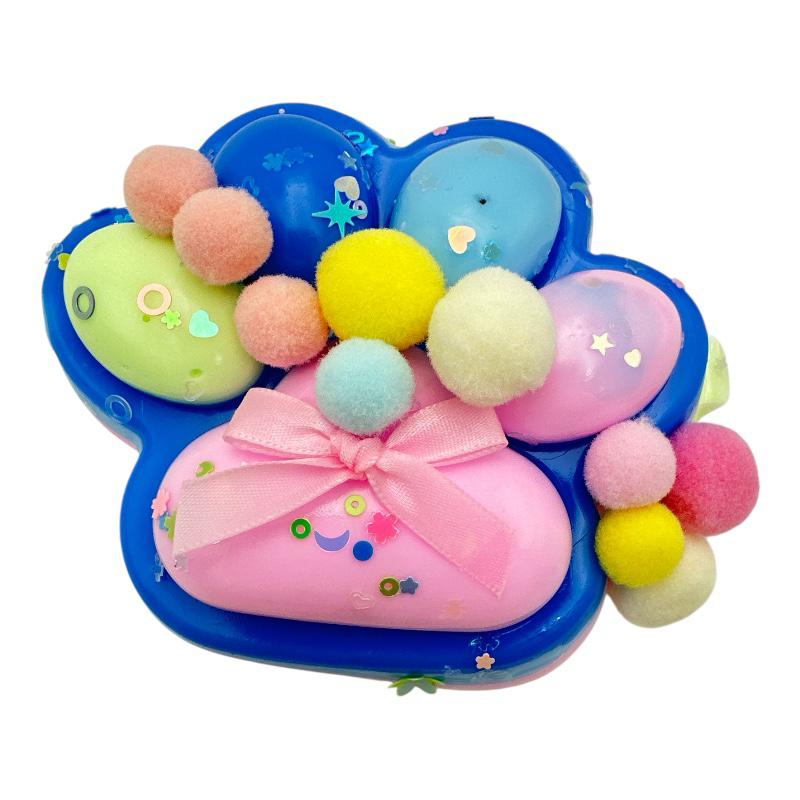 Jucarie Antistres BaoBao, Squishy Cat Paw, cu Revenire Lenta, 12.5 x 10.5 cm, 220g, Albastru Multicolor, Ambalaj Transparent [4]