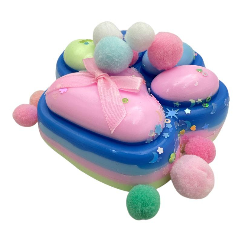 Jucarie Antistres BaoBao, Squishy Cat Paw, cu Revenire Lenta, 12.5 x 10.5 cm, 220g, Albastru Multicolor, Ambalaj Transparent [3]