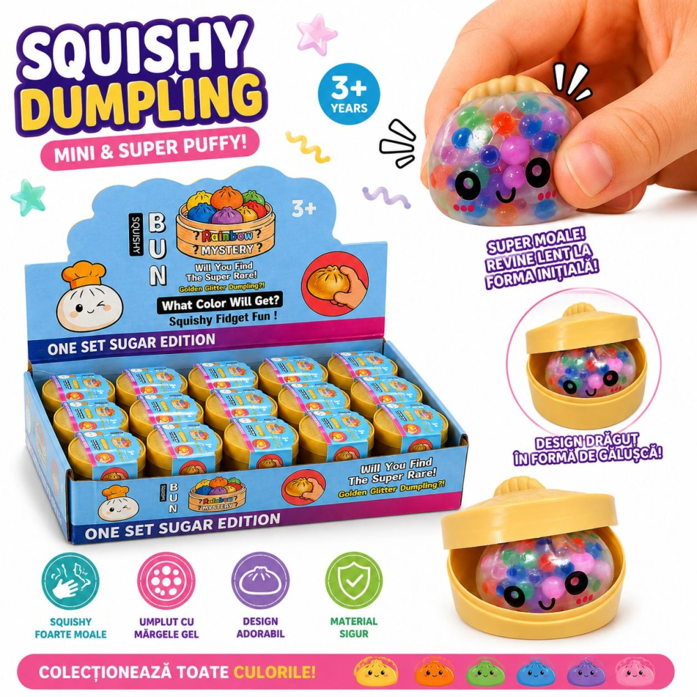 Jucărie Antistres Mini Squishy Dumpling cu Bile Gel si Lumini 5cm - Squishy Moale în Formă de Gălușcă, [3]