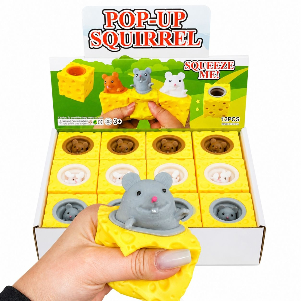 Jucărie Antistres Pop-Up Șoricel în Cașcaval 5cm- Squishy Squeeze Toy pentru Copii [2]