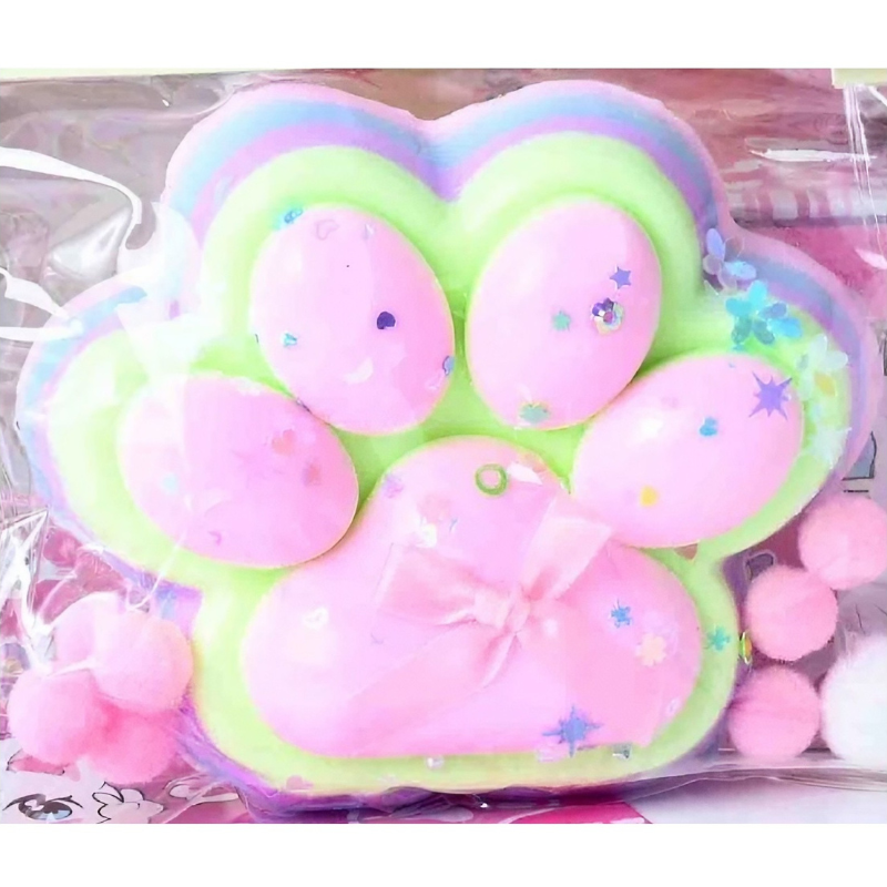 Jucarie Antistres BaoBao, Squishy Labuta Pisica, 12.5x10.5cm, 220g, Albastru-Curcubeu [2]