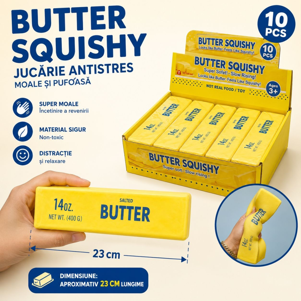 Jucărie Antistres Squishy Butter Gigant, Slow Rising, Super Moale și Pufoasă, 23 cm [2]