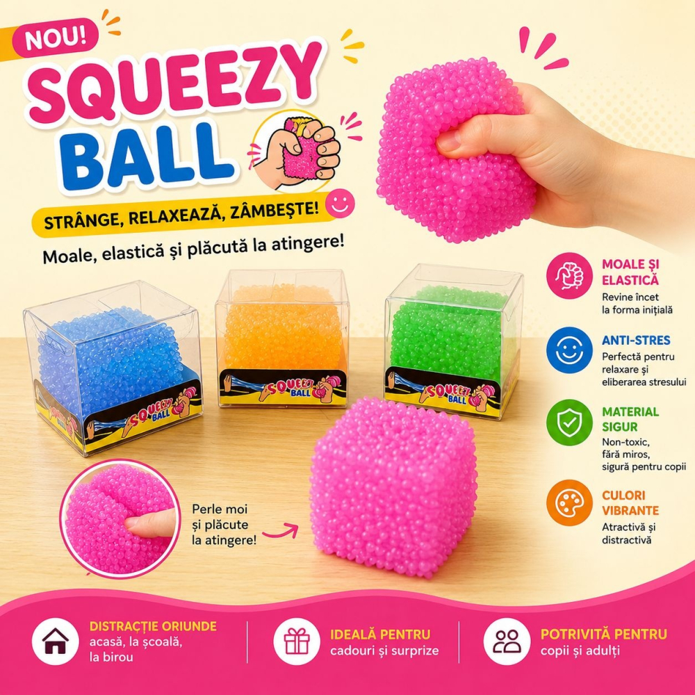 Jucărie Antistres Squishy Cub Squeezy Ball , Moale și Elastică, Jucarie Senzorială pentru Copii și Adulți [2]