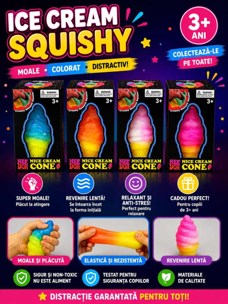 Jucarie antistres Squishy Ice Cream Cone 8cm, model inghetata colorata, culoare aleatorie [4]