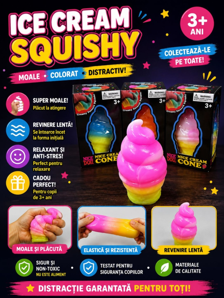 Jucarie antistres Squishy Ice Cream Cone 8cm, model inghetata colorata, culoare aleatorie [5]