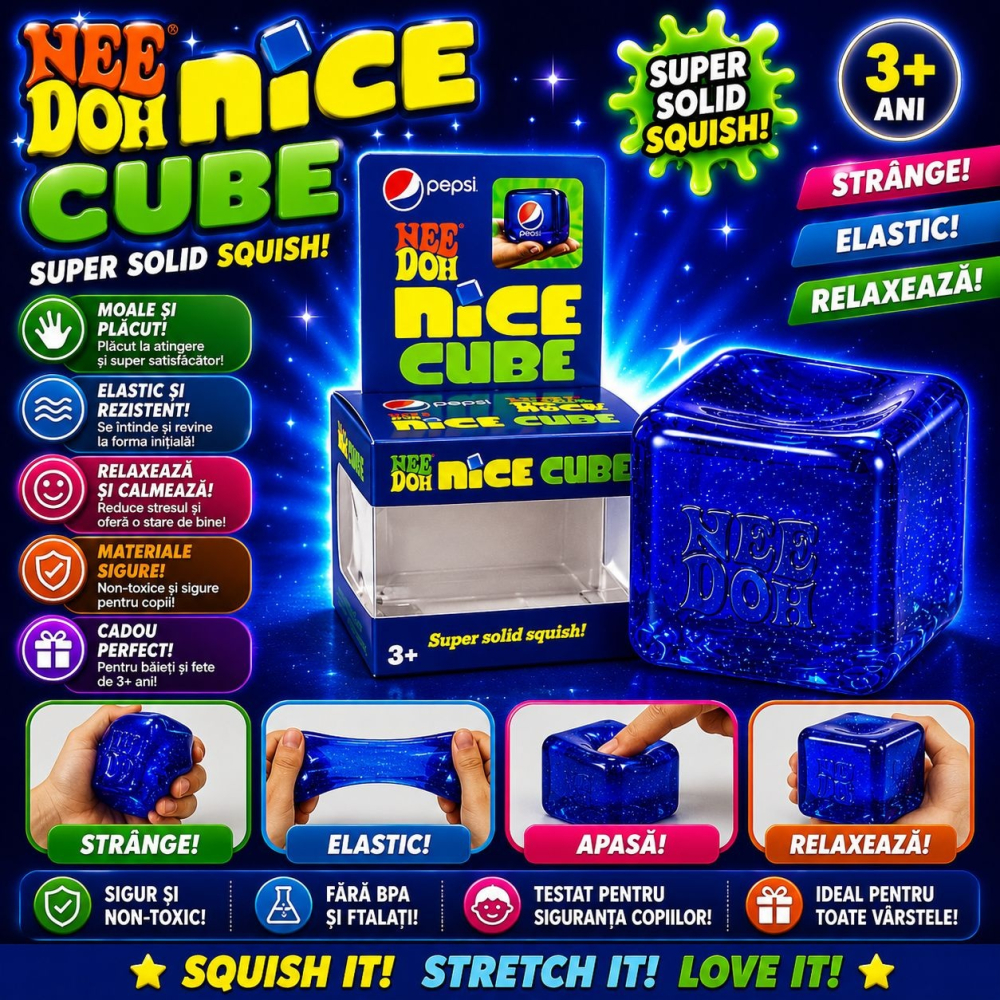 Jucarie antistres Squishy Ice Cube, model cub de gheata albastru [2]