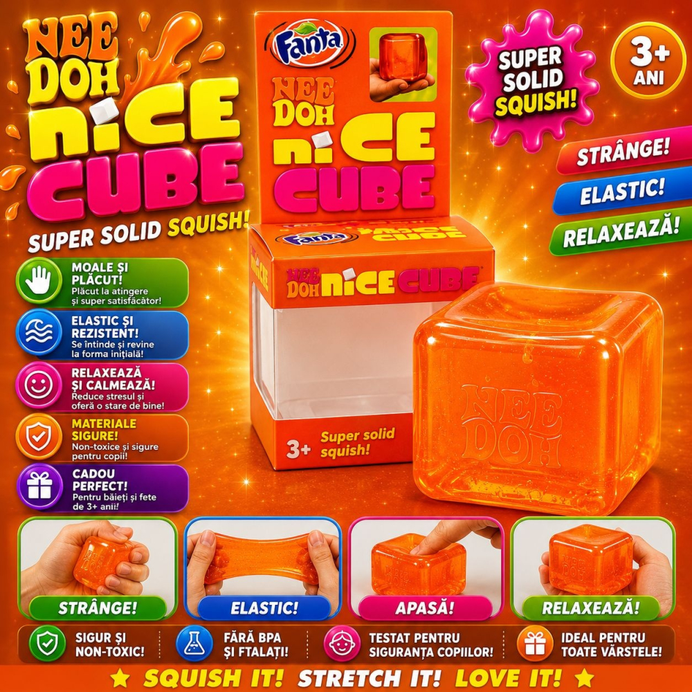 Jucarie antistres Squishy Ice Cube, model cub de gheata portocaliu [2]