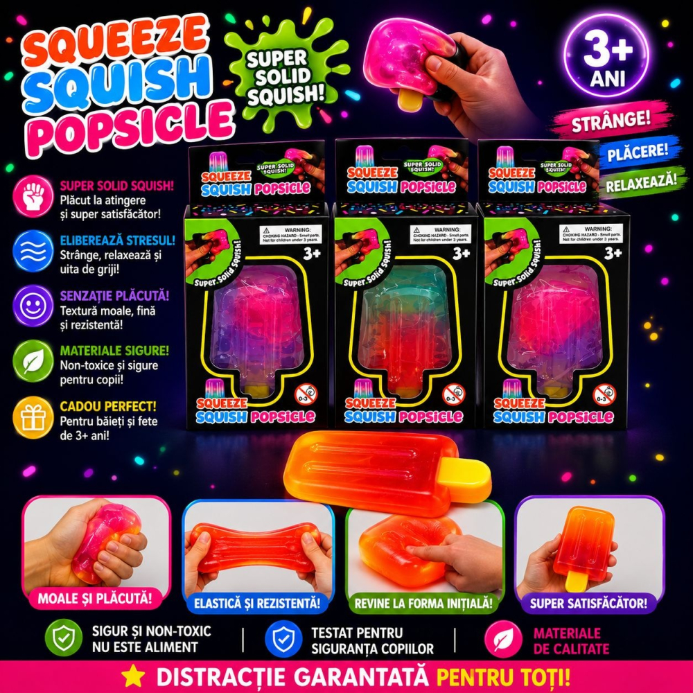 Jucarie antistres Squishy Popsicle, model inghetata pe bat, culoare aleatorie [3]
