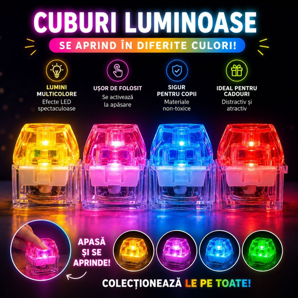 Jucărie Antistres Tastă Mecanică cu LED, 7cm - Fidget Clicker Luminos Multicolor, Buton Tastatură pentru Relaxare [2]