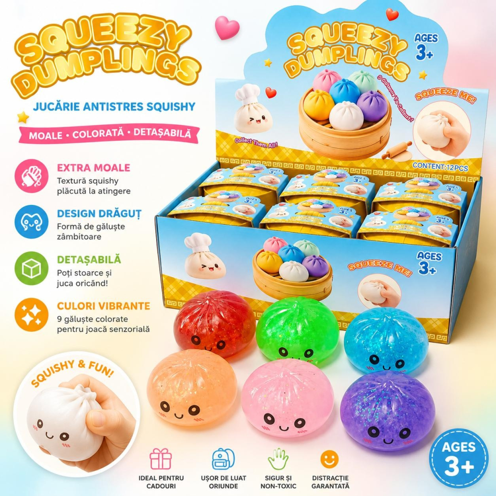 Jucarie Squishy Antistres Dumplings / Galusca, 8.5 cm, Extra Moale, Cu Sclipici, Copii 3+ [2]
