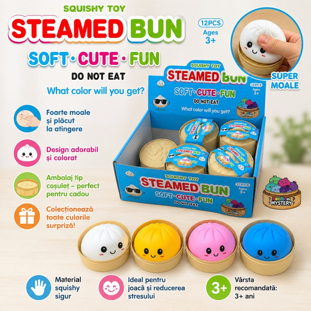 Jucarie Squishy Antistres Dumplings / Galusca in Cosulet, 8.5 cm, Culoare Surpriza, 3+ ani [2]