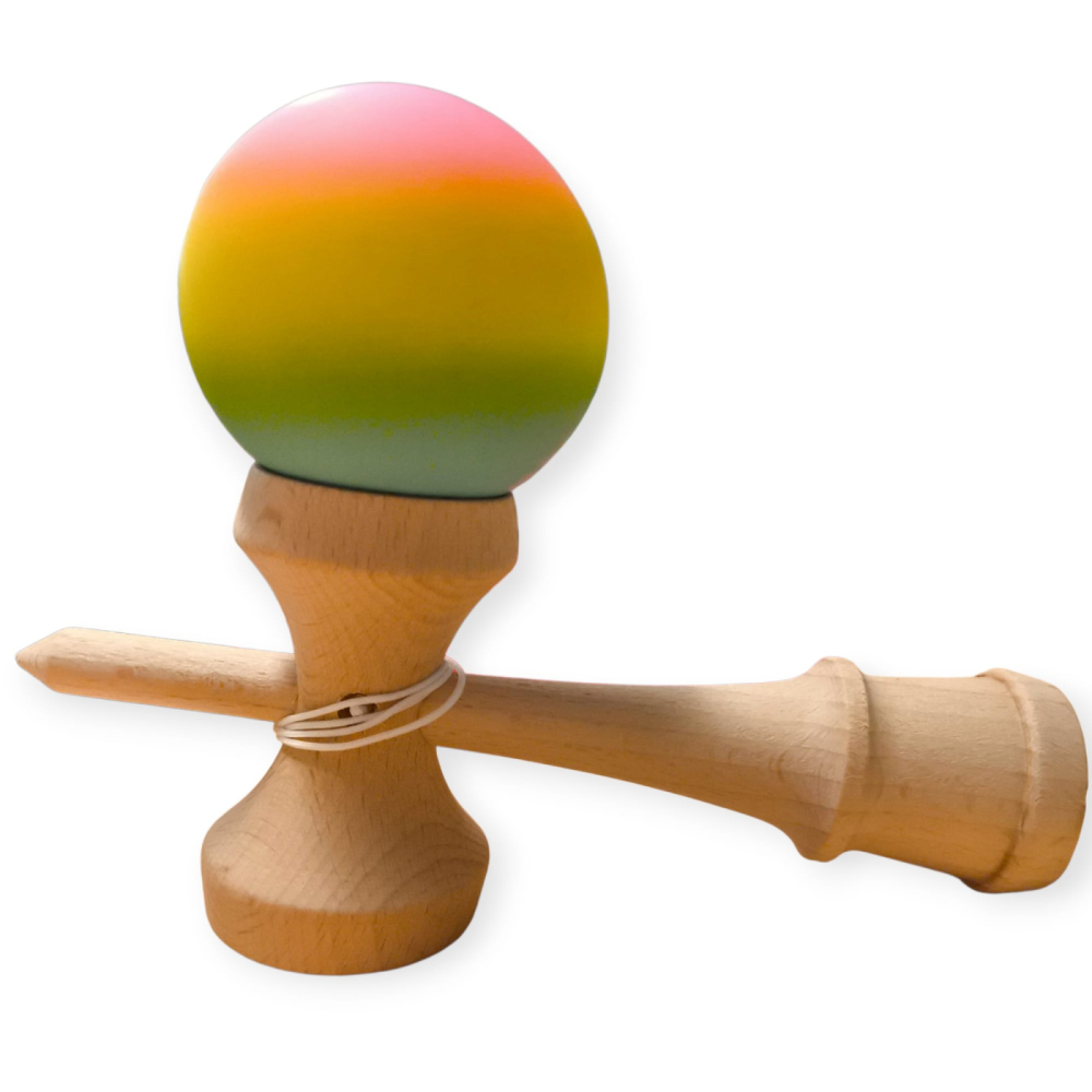 Kendama din lemn, 18cm, model gravat, bila multicolor, vopsea cauciucata mată, en-gros [2]