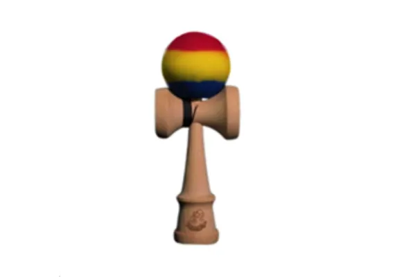 Kendama din lemn cu bila rubber‑coated antiderapanta, multicolora –  [1]