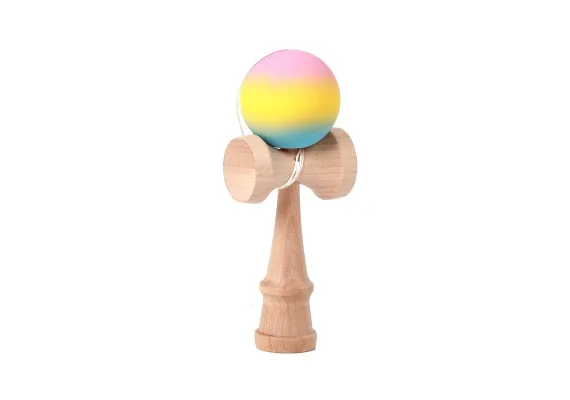 Kendama din lemn cu bila rubber‑coated antiderapanta, multicolora –  [1]