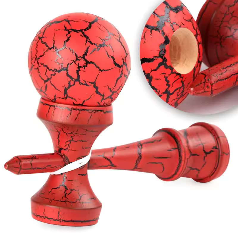 Kendama profesionala din lemn, 18 cm – design crapat, echilibru perfect pentru trick-uri – BAOBAO [2]