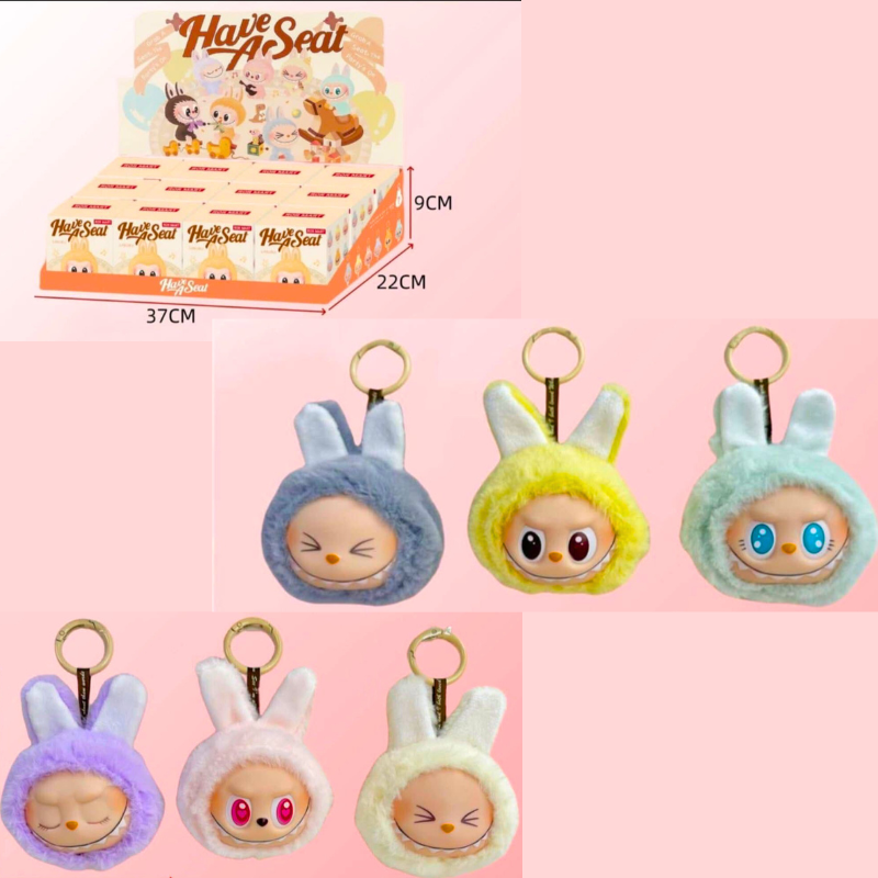 Labubu breloc cap cu lumini si sunete – jucarie surpriza tip Blind Box Have A Seat, editie limitata de colectie, accesoriu amuzant pentru chei [3]