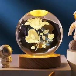 Lampa de veghe Glob Cristal 3D cu Floare, 6cm, lumina calda ambientala, BaoBao [1]