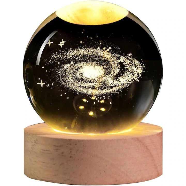 Lampa de veghe Glob Cristal 3D cu Galaxie, 10cm, lumina calda ambientala, BaoBao [1]