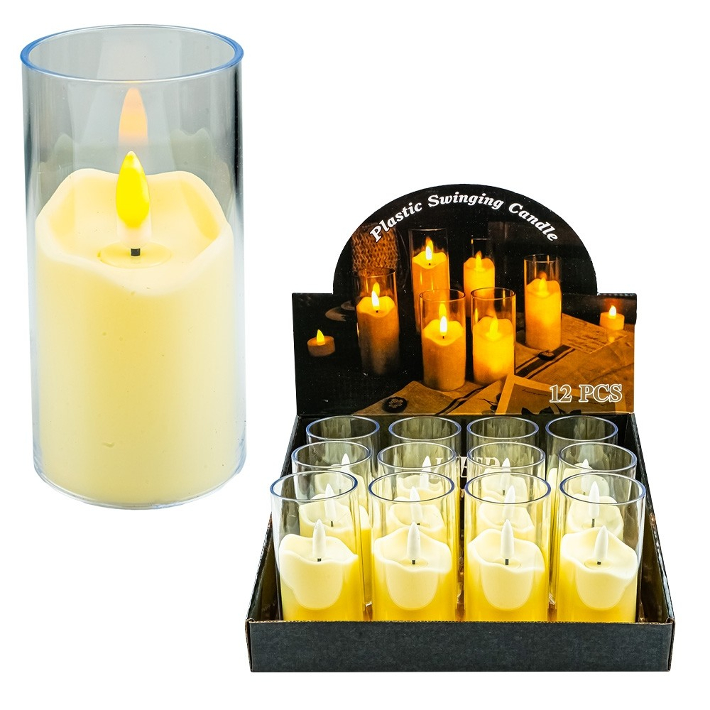 Lumanare ,  1buc, LED 10 cm in cilindru transparent, efect flacara oscilanta – baterii neincluse [1]